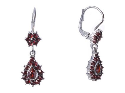 Silver earrings with czech garnet, rhodium plated - drop                                            