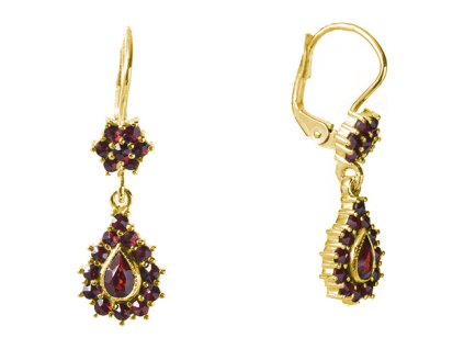 Silver earrings with czech garnet, gold plated - drop                                               