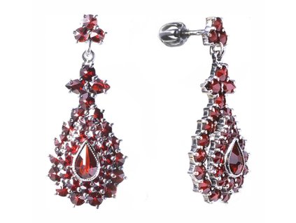 Silver earrings with czech garnet, rhodium plated - drop                                            