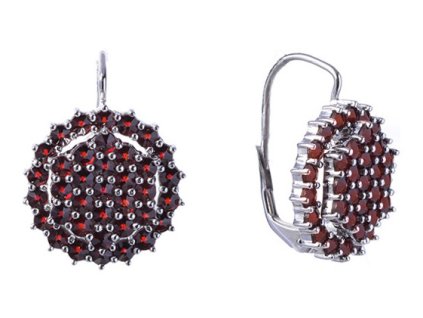 Silver earrings with czech garnet, rhodium plated - circle                                          