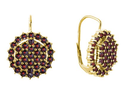 Silver earrings with czech garnet, gold plated - circle                                             
