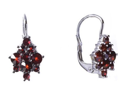 Silver earrings with czech garnet, rhodium plated                                                   