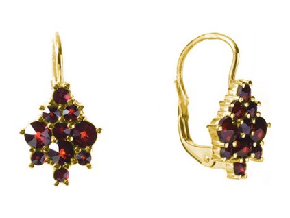 Silver earrings with czech garnet, gold plated                                                      