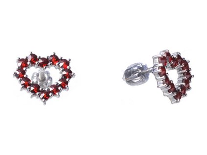 Silver earrings with czech garnet, rhodium plated - heart                                           