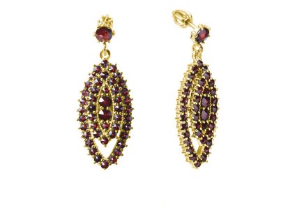 Silver earrings with czech garnet, gold plated - oval                                               