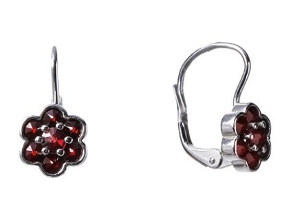 Silver earrings with czech garnet, rhodium plated - flower                                          