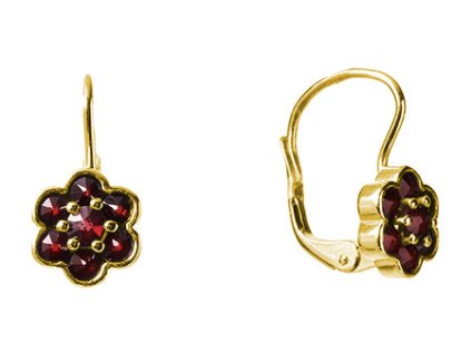 Silver earrings with czech garnet, gold plated - flower                                             