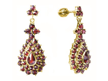 Silver earrings with czech garnet, gold plated - drop                                               