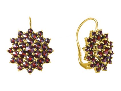 Silver earrings with czech garnet, gold plated - star                                               