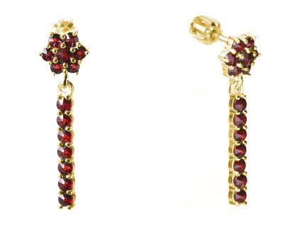 Silver earrings with czech garnet, gold plated - line                                               