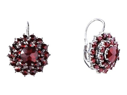 Silver earrings with czech garnet, rhodium plated - flower                                          