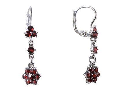 Silver earrings with czech garnet, rhodium plated - flower                                          