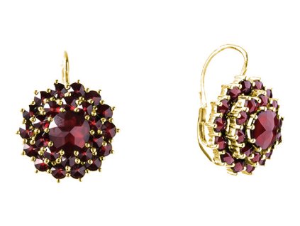 Silver earrings with czech garnet, gold plated - flower                                             