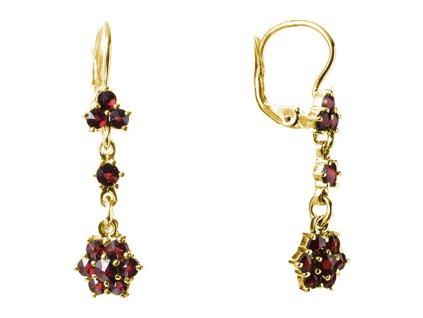 Silver earrings with czech garnet, gold plated - flower                                             