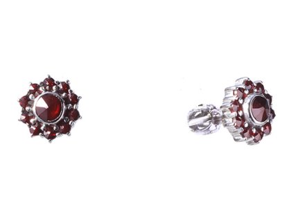 Silver earrings with czech garnet, rhodium plated - flower                                          