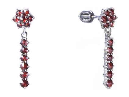 Silver earrings with czech garnet, rhodium plated - line                                            