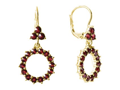 Silver earrings with czech garnet, gold plated - circle                                             