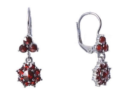 Silver earrings with czech garnet, rhodium plated - flower                                          