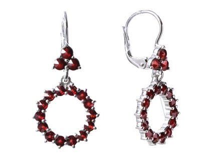 Silver earrings with czech garnet, rhodium plated - circle                                          