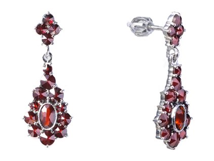 Silver earrings with czech garnet, rhodium plated - drop                                            