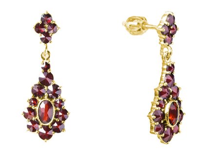 Silver earrings with czech garnet, gold plated - drop                                               
