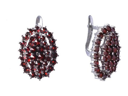 Silver earrings with czech garnet, rhodium plated - oval                                            