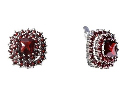 Silver earrings with czech garnet, rhodium plated - square                                          