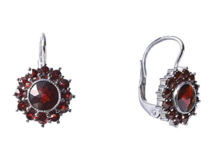Silver earrings with czech garnet, rhodium plated - flower                                          