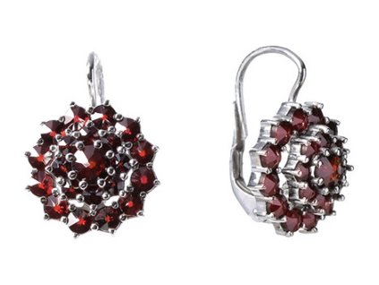 Silver earrings with czech garnet, rhodium plated - flower                                          