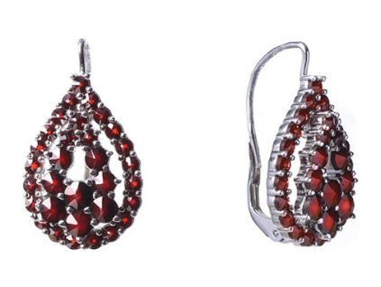 Silver earrings with czech garnet, rhodium plated - drop                                            