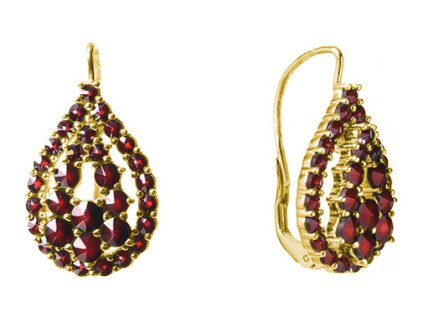 Silver earrings with czech garnet, gold plated - drop                                               