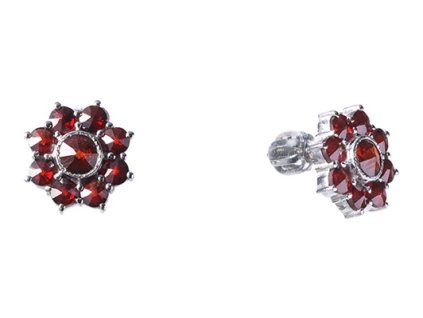 Silver earrings with czech garnet, rhodium plated - flower                                          