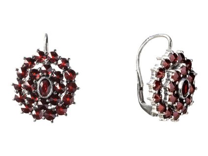 Silver earrings with czech garnet, rhodium plated - oval                                            