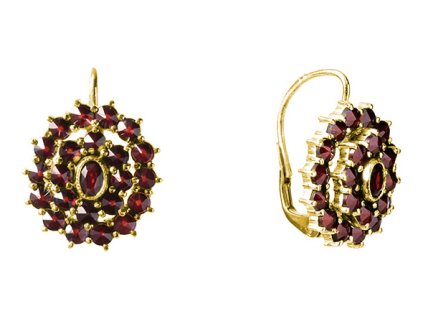 Silver earrings with czech garnet, gold plated - oval                                               