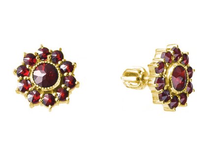 Silver earrings with czech garnet, gold plated - flower                                             