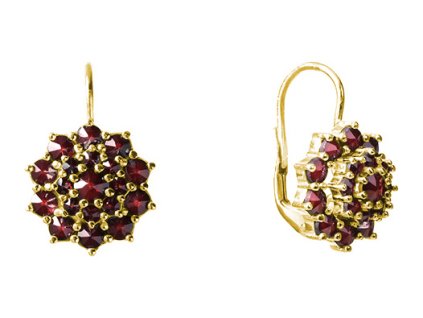 Silver earrings with czech garnet, gold plated - flower                                             