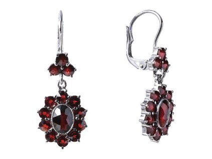 Silver earrings with czech garnet, rhodium plated - oval                                            
