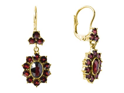 Silver earrings with czech garnet, gold plated - oval                                               