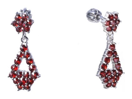 Silver earrings with czech garnet, rhodium plated - drop                                            