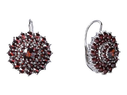 Silver earrings with czech garnet, rhodium plated - flower                                          