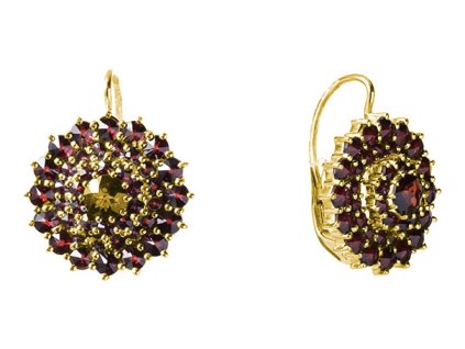 Silver earrings with czech garnet, gold plated - flower                                             