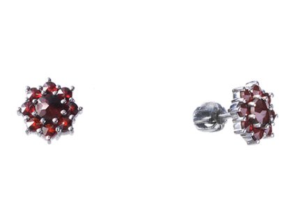 Silver earrings with czech garnet, rhodium plated - flower                                          