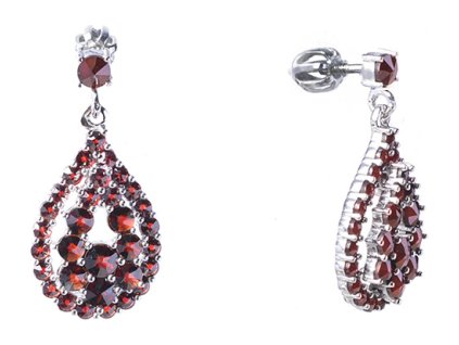 Silver earrings with czech garnet, rhodium plated - drop                                            