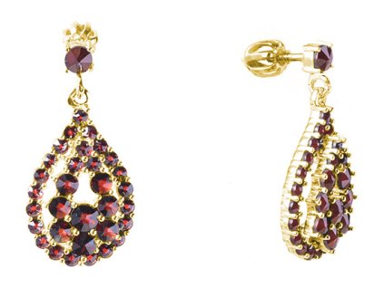 Silver earrings with czech garnet, gold plated - drop                                               