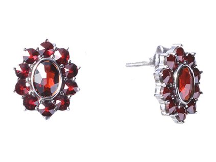 Silver earrings with czech garnet, rhodium plated - oval                                            
