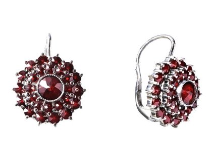 Silver earrings with czech garnet, rhodium plated - flower                                          