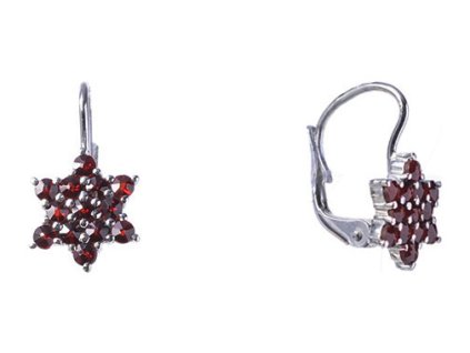 Silver earrings with czech garnet, rhodium plated - star                                            