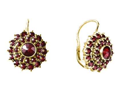 Silver earrings with czech garnet, gold plated - flower                                             