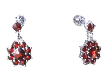 Silver earrings with czech garnet, rhodium plated - flower                                          