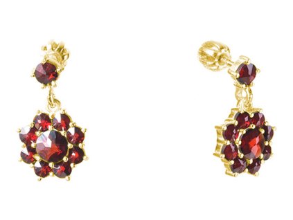 Silver earrings with czech garnet, gold plated - flower                                             